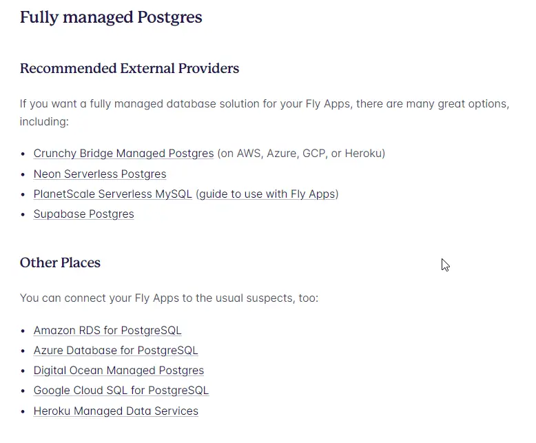 fly.io Recommended External Postgres Providers