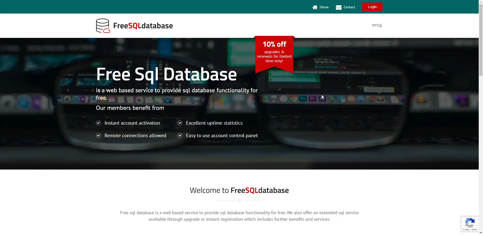 freesqldatabase.com screenshot